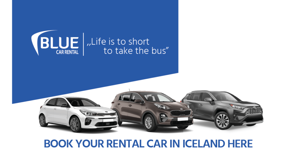 White and gray rental cars from Blue Car Rental in Iceland, offering affordable car hire options.