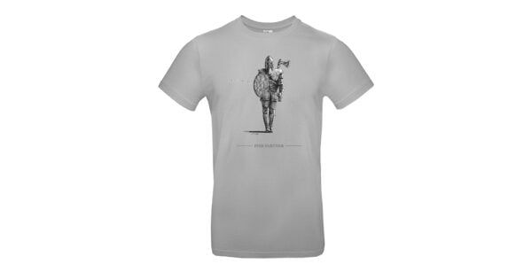 A knight holding a fishing rod and shield, artistic T-shirt design representing Fishing Partner.