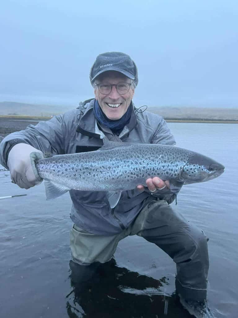 Fresh Atlantic salmon caught in cold water fishing.