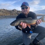 Flyfisherman holding an arctic char
