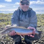Flyfisherman holding an arctic char