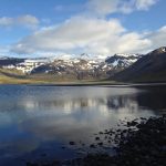Scenic Icelandic landscape with mountains and lake, perfect for aquaculture, fish farming, and sustainable seafood. Snow-capped mountains reflecting in a serene lake in Iceland, ideal for fish farming and aquaculture.